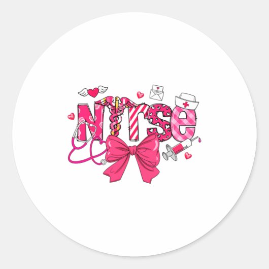 Nk Valentine Nurse Coquette Bow Cuds Favorite  Ronde Sticker (Voorkant)