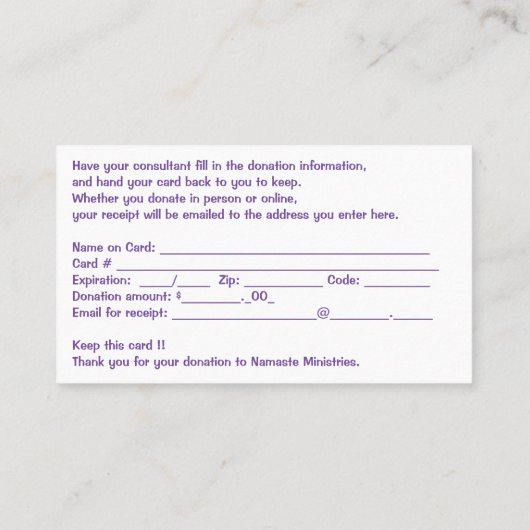 NM-donorkaart Visitekaartje (Achterkant)