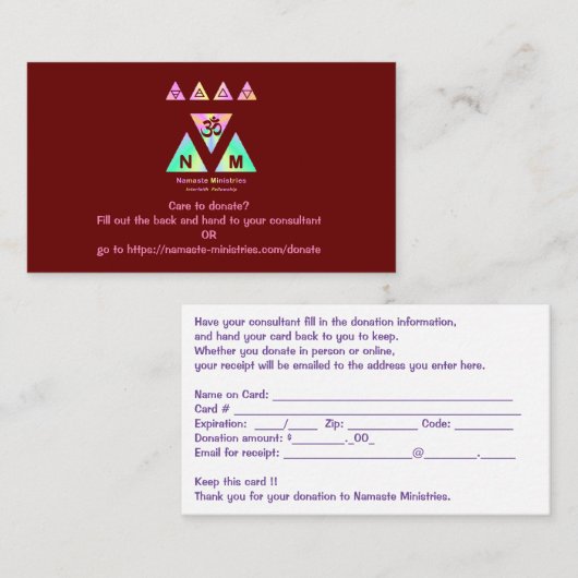 NM-donorkaart Visitekaartje (Voorkant / Achterkant)