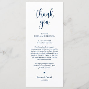 Nner Place Setting Hartelijk dank, Navy Blue Card Programmakaart