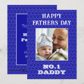 No 1 papa naam en foto vaders dag blauw feestdagenkaart (Voorkant / Achterkant)