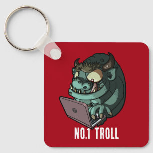 No.1 Troll Internet Troll op Laptop Cartoon Sleutelhanger