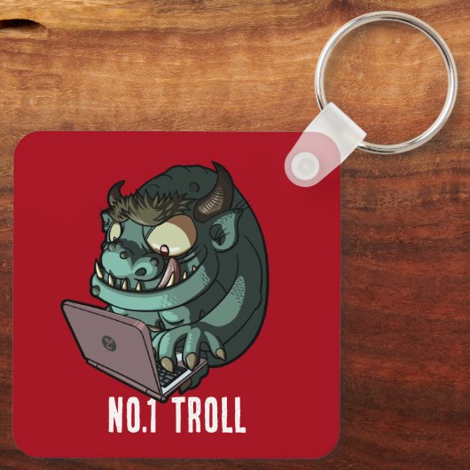 No.1 Troll Internet Troll op Laptop Cartoon Sleutelhanger (Achterkant)