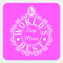 No.1 World's Best Stepmum Classic White op roze Vierkante Sticker