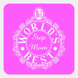 No.1 World's Best Stepmum Classic White op roze Vierkante Sticker