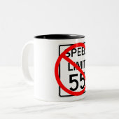 No. 55 mph snelheidsbegrenzingsteken tweekleurige koffiemok (Voorkant links)