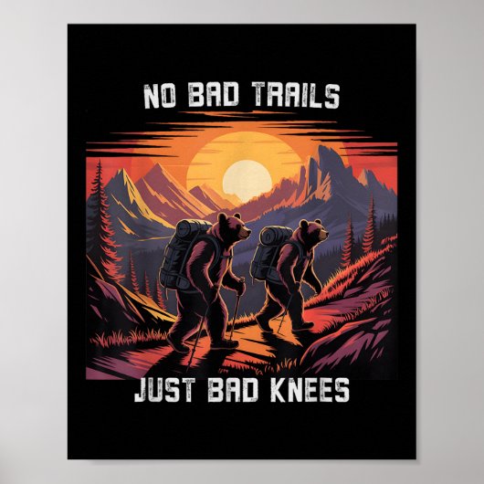 No Bad Trails Just Bad Knees Retro Hiking Bears Fu Poster (Voorkant)