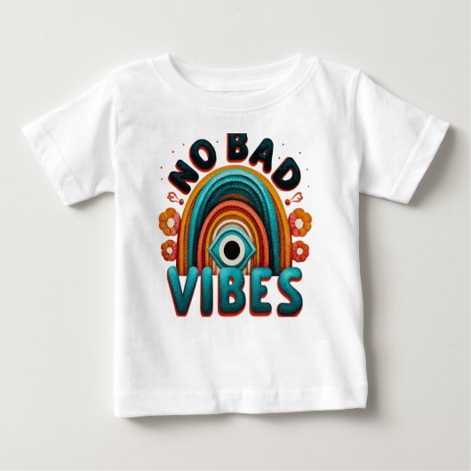 No Bad Vibes. Retro Rainbow and Eye Desig T-Shirt (Voorkant)