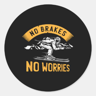 No Brakes Worries Wintersport Skiën Skiër Ronde Sticker