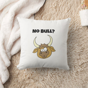 No Bull Funny Brown Cartoon Koe Head Art Kussen
