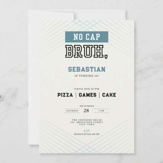 No Cap Bruh 12th Birthday Pizza Games Cake  Kaart (Voorkant)