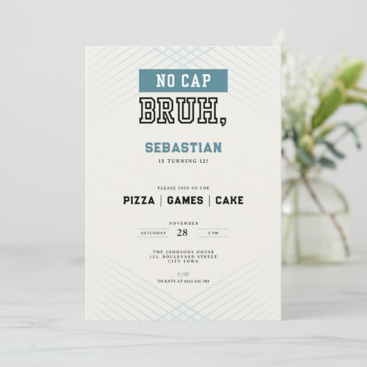 No Cap Bruh 12th Birthday Pizza Games Cake  Kaart (Staand voorkant)