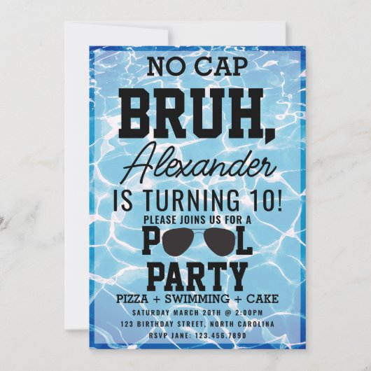 No Cap Bruh Boy Teenager Birthday Pizza Pool Party Kaart (Voorkant)