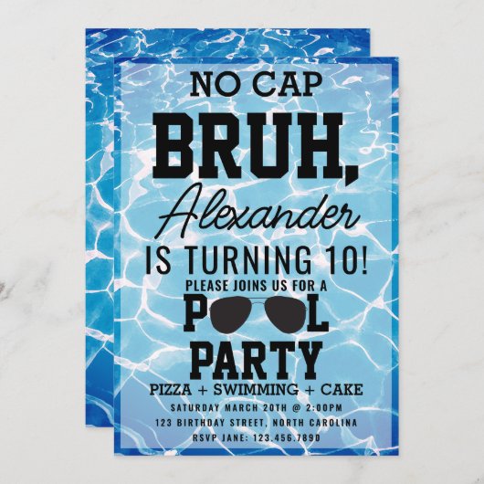 No Cap Bruh Boy Teenager Birthday Pizza Pool Party Kaart (Voorkant / Achterkant)