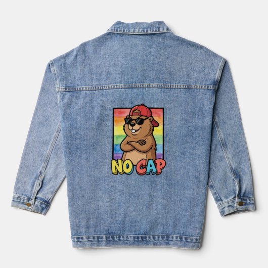 No Cap Capybara – Funny Capybara Meme Streetwear Denim Jacket (Achterkant)