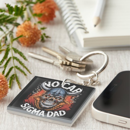 No Cap Sigma Dad Viking Skull Tee for Fathers Sleutelhanger (Voorkant Rechts)