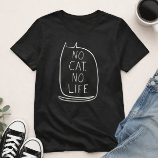 No Cat No Life Cute Minimalist White Line Art Cat! T-shirt