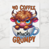 No Coffee Much Grumpy Voedselcontainer Etiket (Enkel label)
