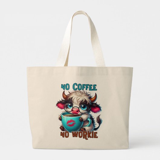 No Coffee No Workie Grote Tote Bag (Achterkant)