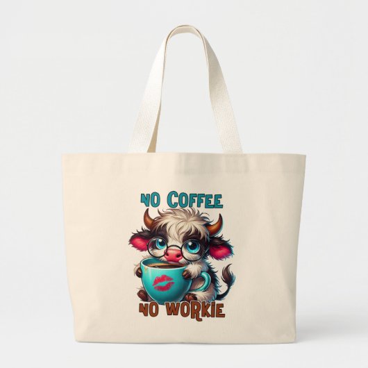 No Coffee No Workie Grote Tote Bag (Voorkant)