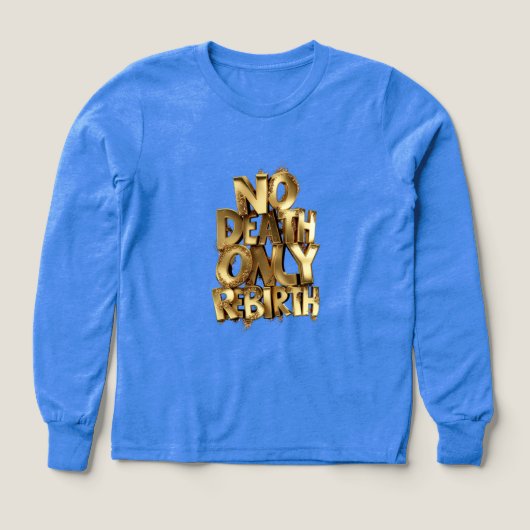 No Death Only Rebirth, Boys Bella+Canvas Blue,Gold (Voorkant)