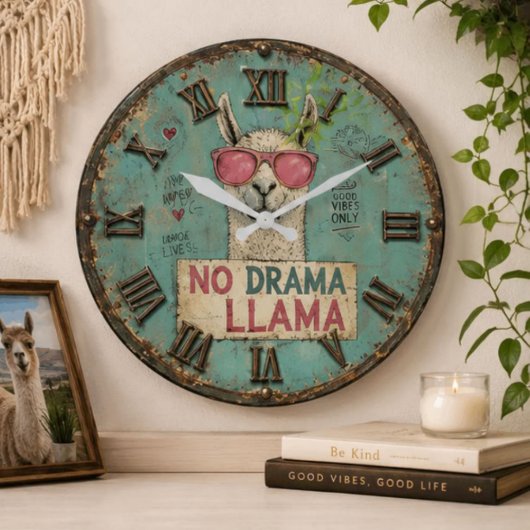 No Drama Funny Llama Cute Boho Nursery Grote Klok