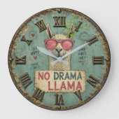 No Drama Funny Llama Cute Boho Nursery Grote Klok (Voorkant)
