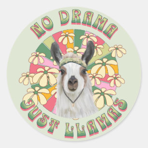 No Drama Just Llamas - Schattige Groovy Boho Llama Ronde Sticker