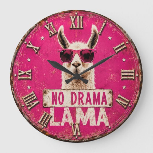 No Drama Llama Funny Pink Grote Klok (Voorkant)