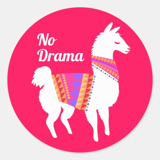No Drama Llama Ronde Sticker (Voorkant)