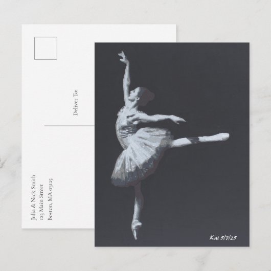No Drama, Only Freedom, Black & White Ballerina Briefkaart (Voorkant / Achterkant)