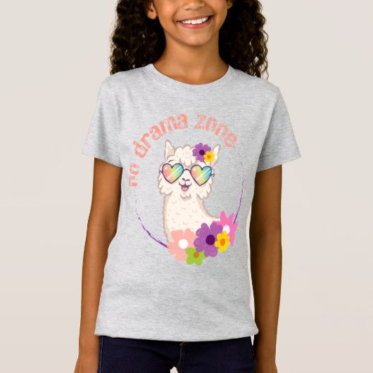 No Drama Zone Funny Llama Girls' T-Shirt (Voorkant)