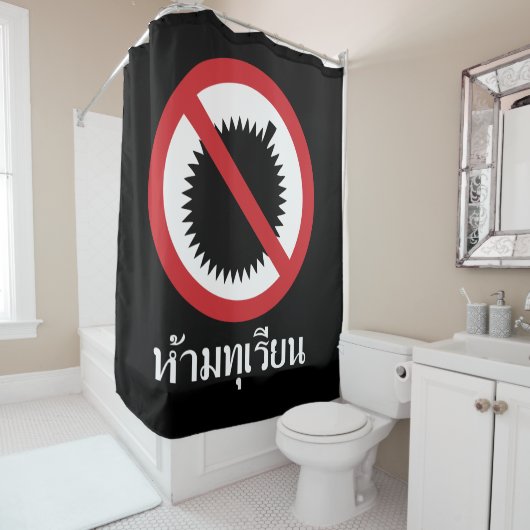 NO Durian ⚠ Thai Language Script Sign ⚠ Douchegordijn (In situ)