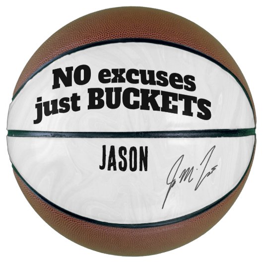 No Excuses Just Buckets – Personalized Motivationa Basketbal (Voorkant)