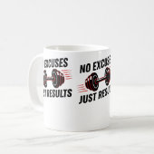 No Excuses Just Results Motivational Koffiemok (Voorkant links)