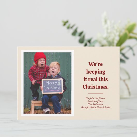 No Frills Funny Photo Holiday Kaart (Staand voorkant)