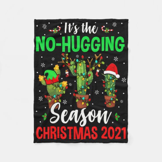 No Hugging Season Xmas 2021 Elf Reindeer Santa Ca Fleece Deken (Voorkant)