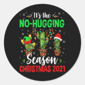 No Hugging Season Xmas 2021 Elf Reindeer Santa Ca Ronde Sticker (Voorkant)