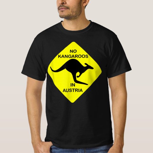 No Kangaroos In Austria Funny T-Shirt Yellow Sign (Voorkant)