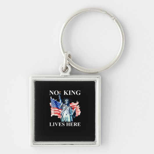 No King Lives in America Freedom Flag Patriotic Sleutelhanger (Voorkant)