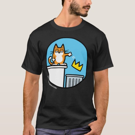 No Kings - Cat throws crown into trash T-shirt (Voorkant)
