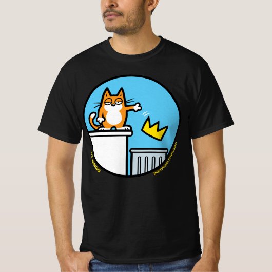 No Kings - Cat throws crown into trash T-shirt (Voorkant)