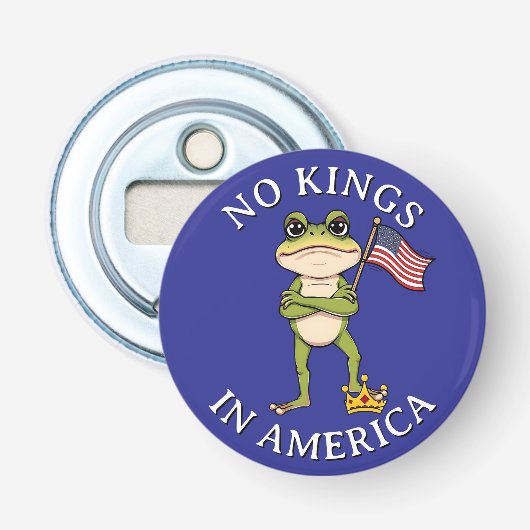 No Kings in America Anti-Trump Protest Large Button Flesopener (Voorkant)