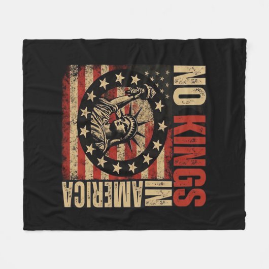 No Kings In America Patriotic Grunge Classic Vinta Fleece Deken (Voorkant (Horizontaal))