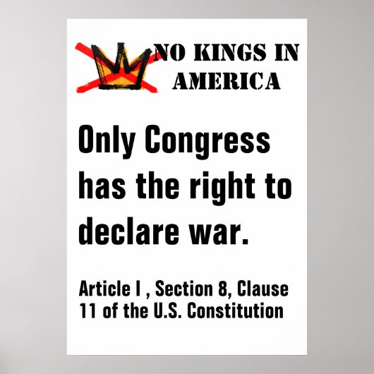 No Kings Protest poster - Right to Declare War (Voorkant)