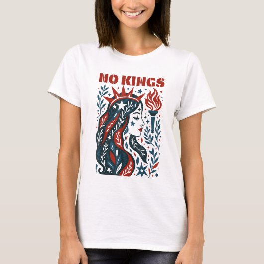 No Kings Retro Patriotic Woman Liberty Art 4th Of  T-shirt (Voorkant)