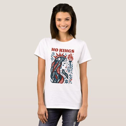 No Kings Retro Patriotic Woman Liberty Art 4th Of  T-shirt (Voorkant volledig)
