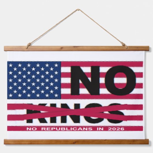 "NO kings" Wood Topped Wall Tapestry Hangend Wandkleed (Voorkant)