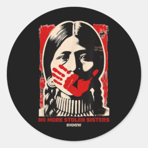 No-More Stolen Sister Red Hand MMIW Awareness Amer Ronde Sticker