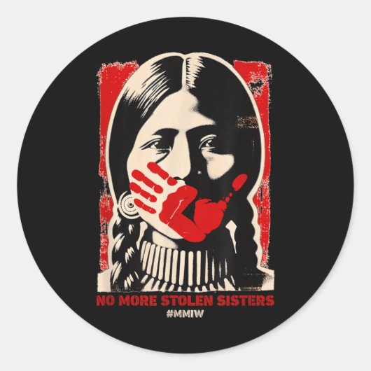 No-More Stolen Sister Red Hand MMIW Awareness Amer Ronde Sticker (Voorkant)